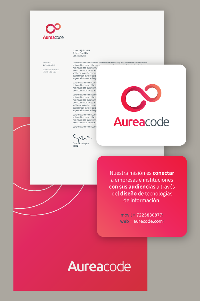 Stationary of AureaCode's visual identity