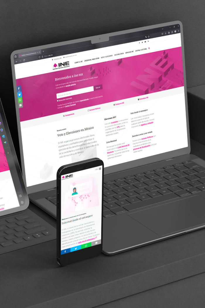 a computer and a mobile showing INE's website