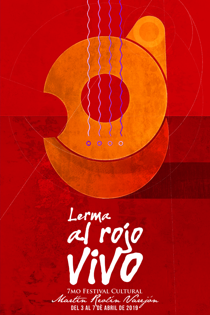 Red artboard with white text at the bottom