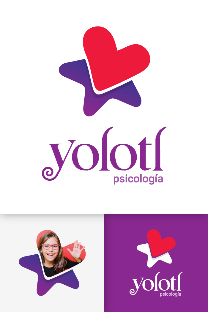Star/heart logo, purple and red colour with yolotl text